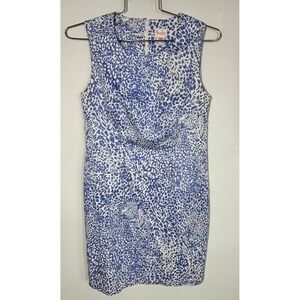 Persifor Margot Sleeveless Shift Dress Blue White Animal Print Womens M Lined